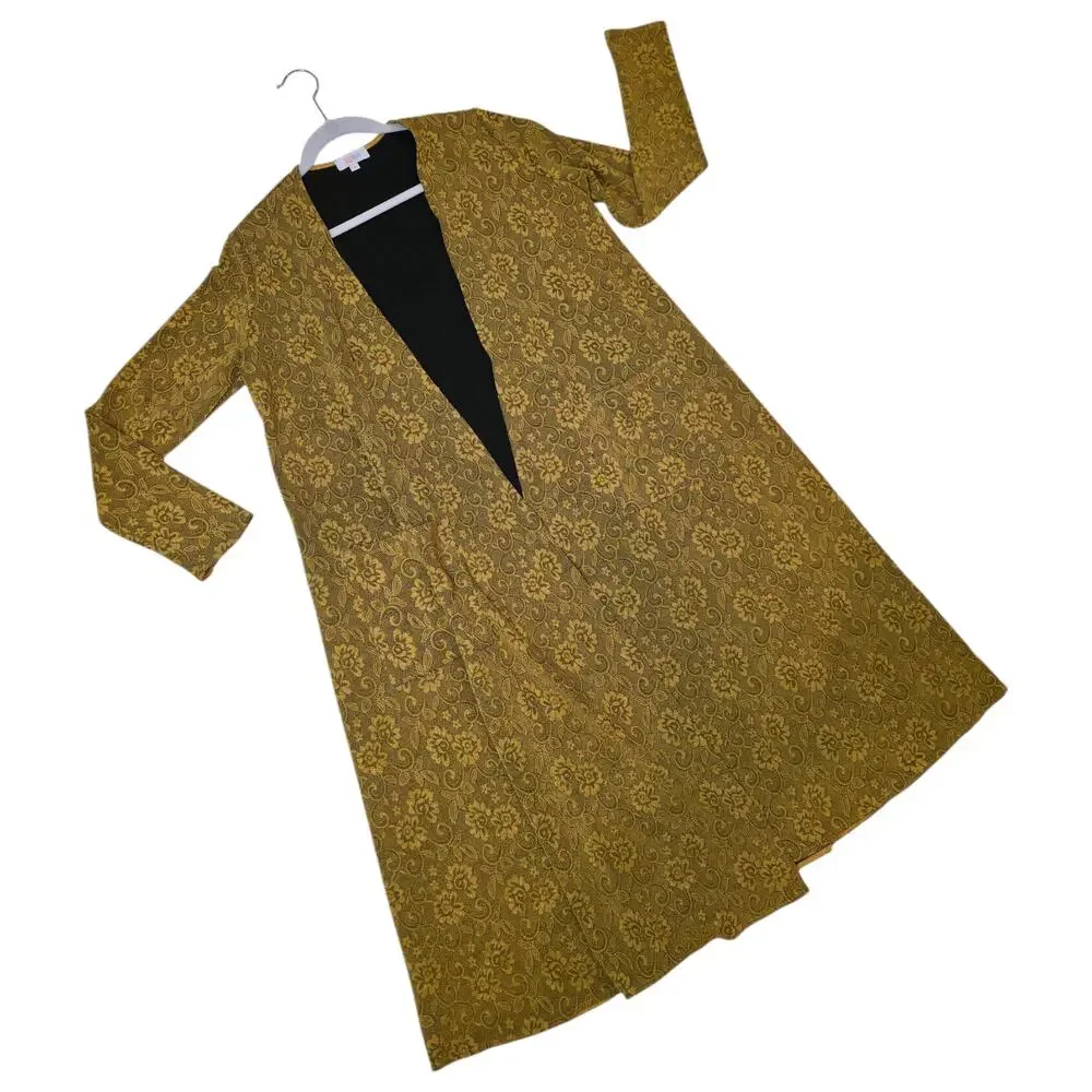 LuLaRoe Sarah Cardigan Small Floral Golden Mustard Jacquard Longline Duster